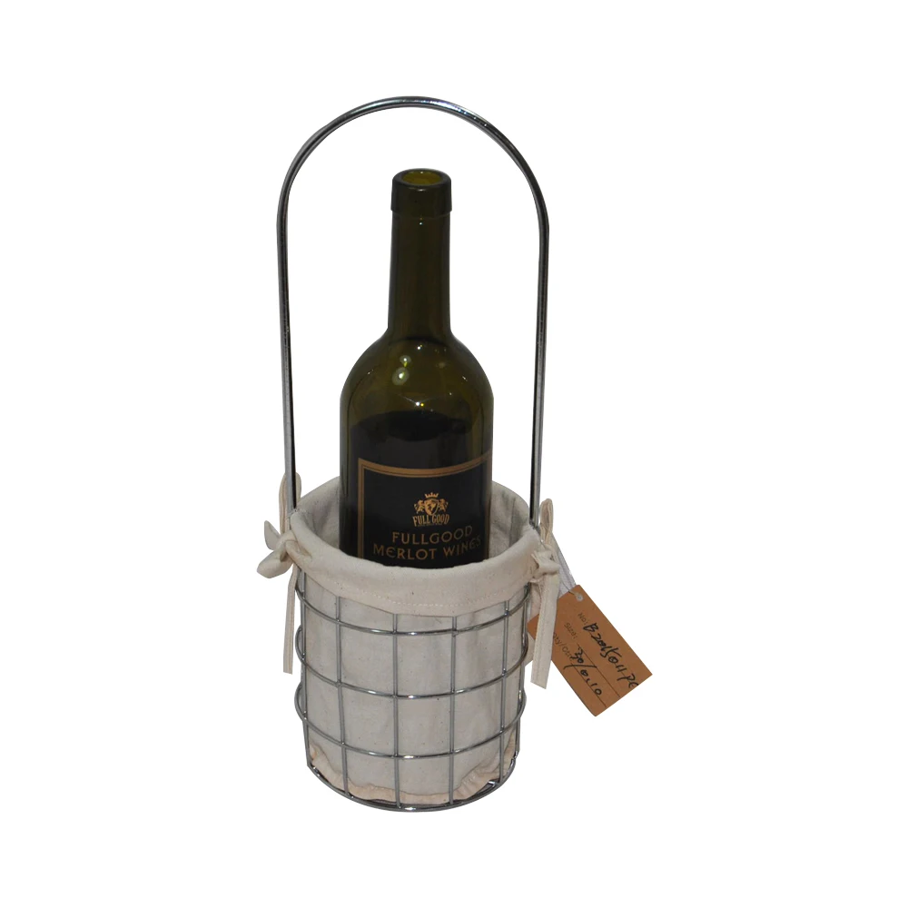 Free Sample Household Storage Kitchen Craft  Metal Bottle Carrier Basket with Handle And Removable Liner For Wine Lovers