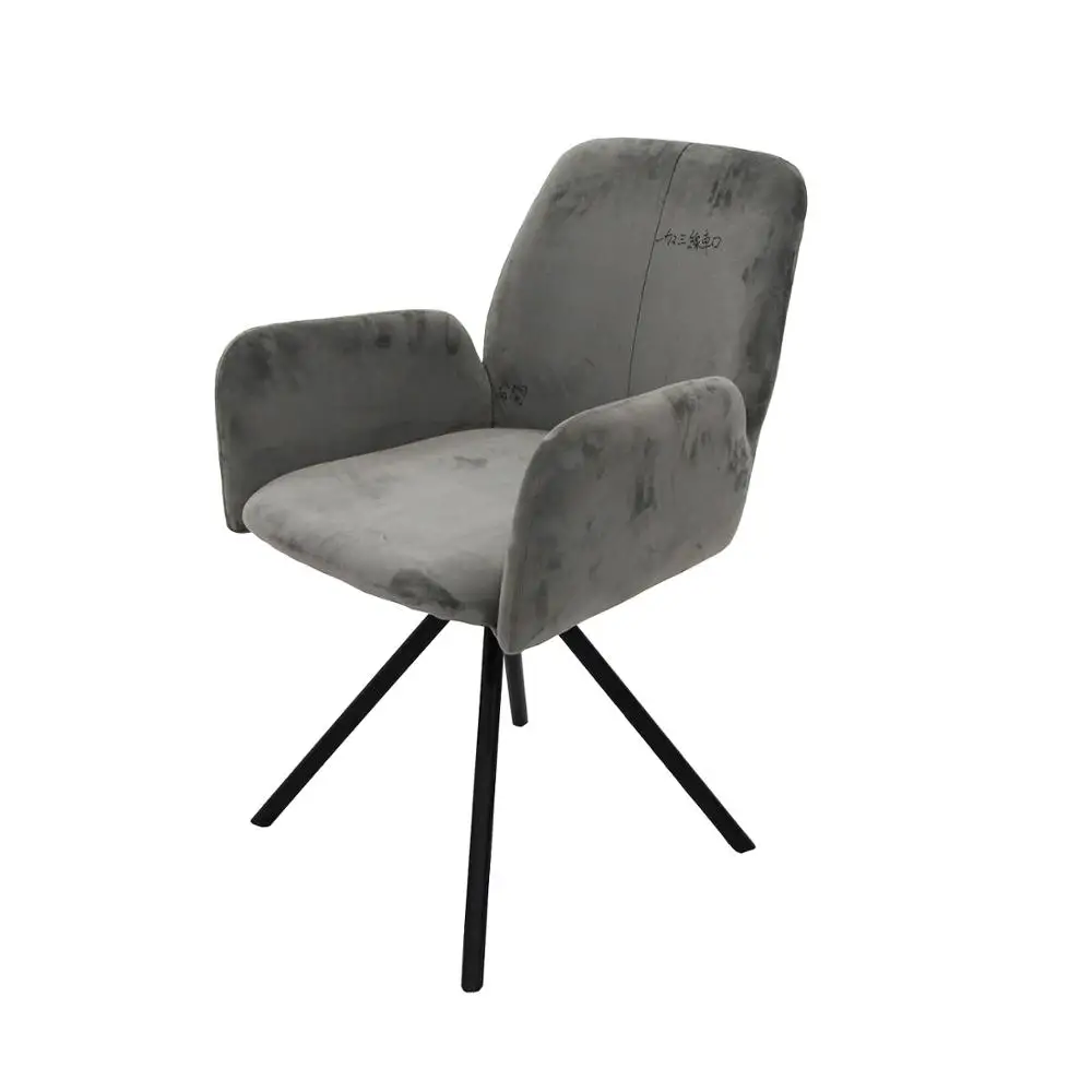 Latest Design Relax Fabric Black Painting Metal Legs Dining Chair Leisure Chairs With Armrest