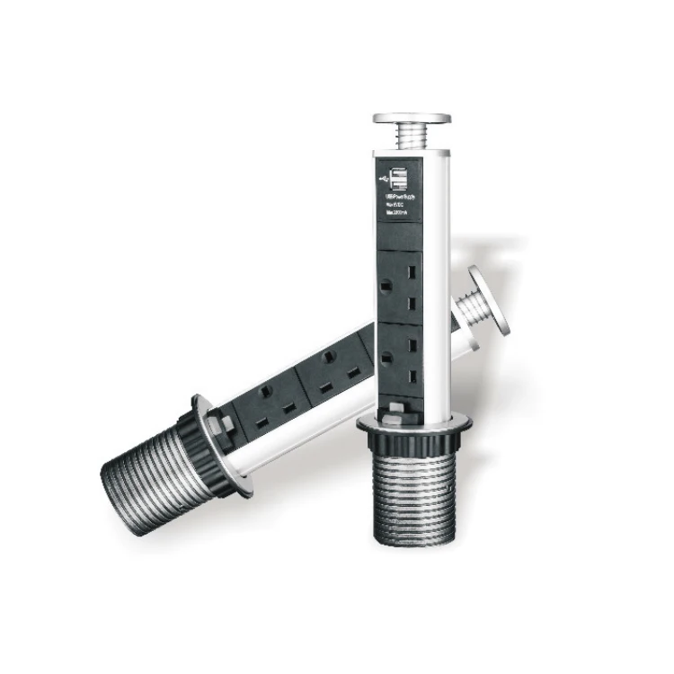 2 UK Sockets and 2 USB Pull Type Power Socket in Desk Multimedia Desktop Pop Up Pop-up Socket