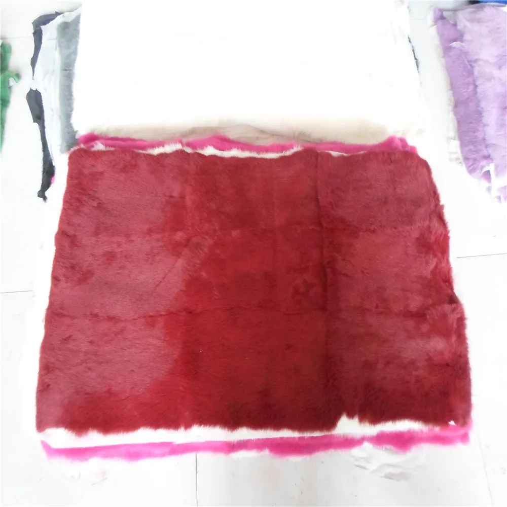 High Quality Dyed Real Rabbit Fur Plate Whole Skin Rabbit Fur Blanket 55*110cm