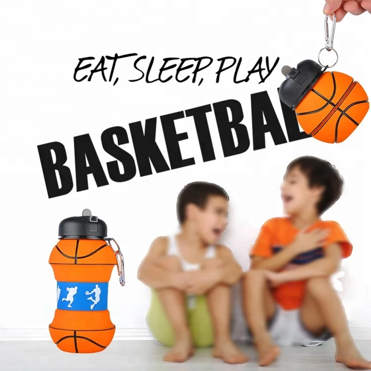 Patent Basketball Shaped Drink Bottles Bpa Free Silicone Baloncesto Botella De Agua Foldable Children School Water Bottle Kids
