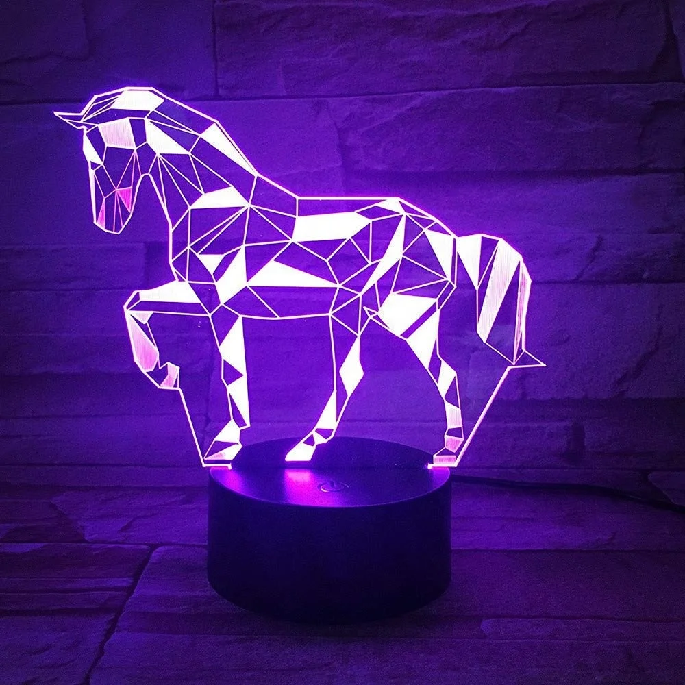 3D Optical Illusion Smart Touchable 7 Color Change Horse Design LED Night Light for Kids Room Decoration