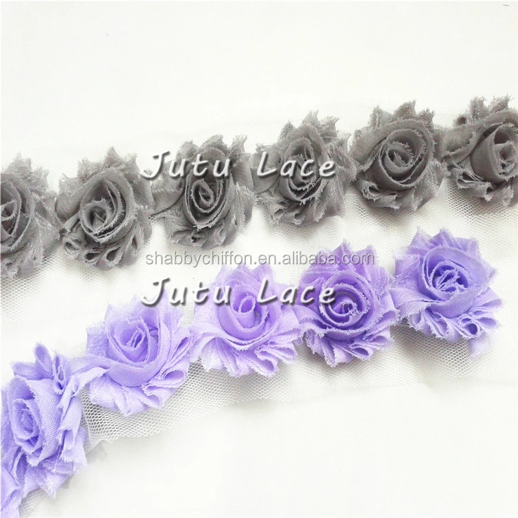 42 Solid Colors Mini 1.5 inch Shabby Flower Wholesale Trims,Frayed Shabby Rose For Kids