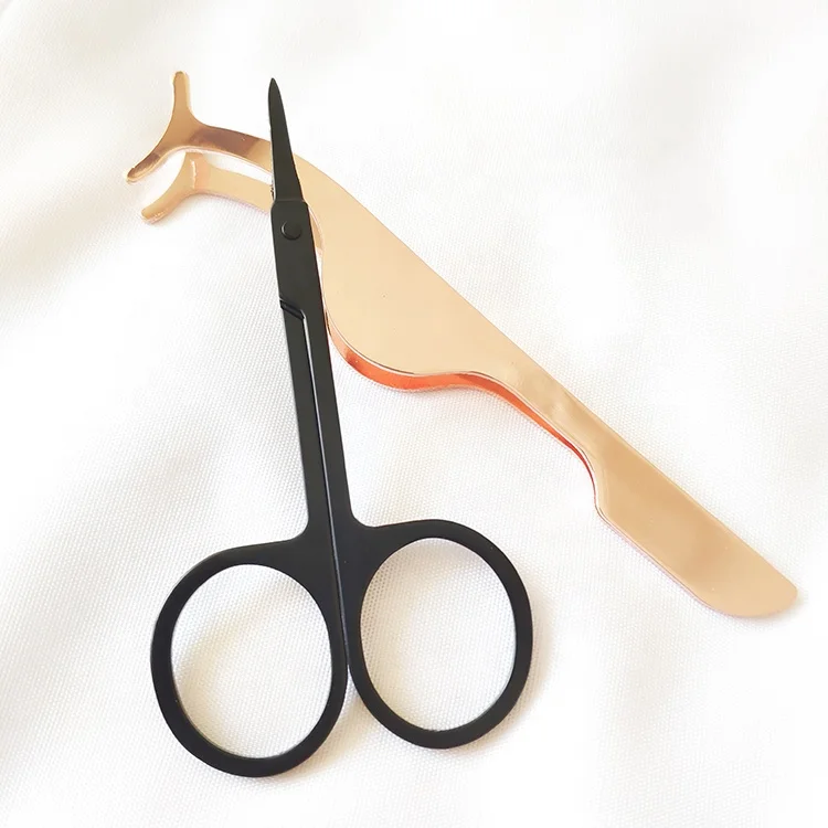 Hot sell eyelash applicator gold black rose gold color curlers eyebrow scissors false eyelash tweezer wholesale
