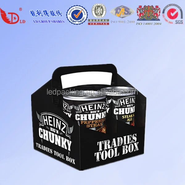 4 Pack Paper Beer Carrier Box, Custom Made Printing Art Paper Packaging Shipping Box For Glass Bottles