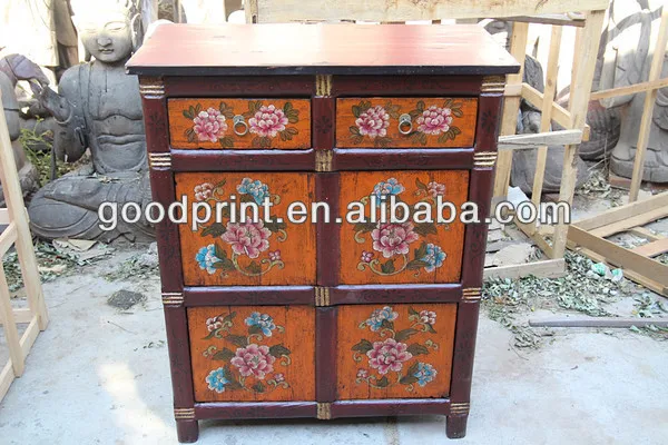 Китайский деревянный шкаф с изображением старинной Монголии