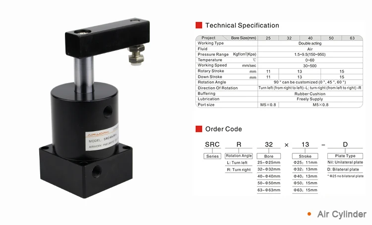 
SRC 40X90 chelic type pneumatic rotary rotating clamp clamping cylinder 
