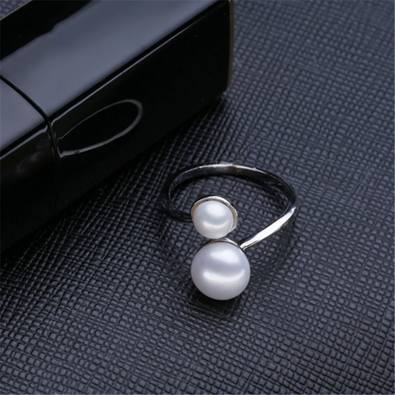 925 sterling silver women fashion white color 7mm and 9mm 3A button freshwater pearl ring