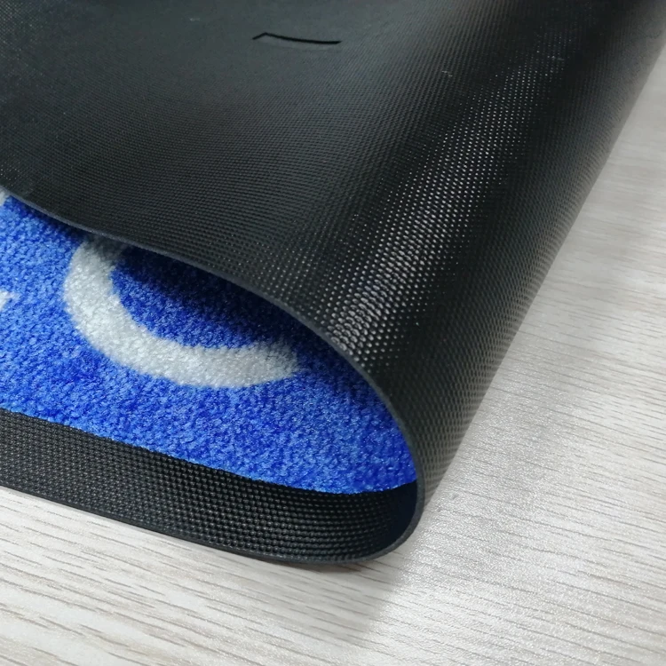 Commercial outdoor rubber backed carpet with company logo