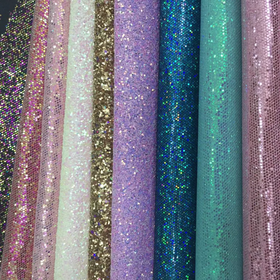 facy classical fine glitter fabric with tc backing for crafts from guangzhou glitter factory