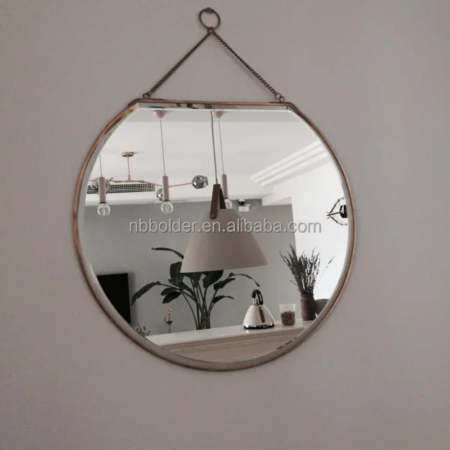 Distressed Vintage Antique Gold Metal Frame Wall Hanging Round Mirror miroir salon
