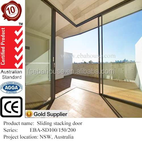 modern design corner sliding door from EBAHOUSE aluminium frame glass door double glazed doors and windows for house