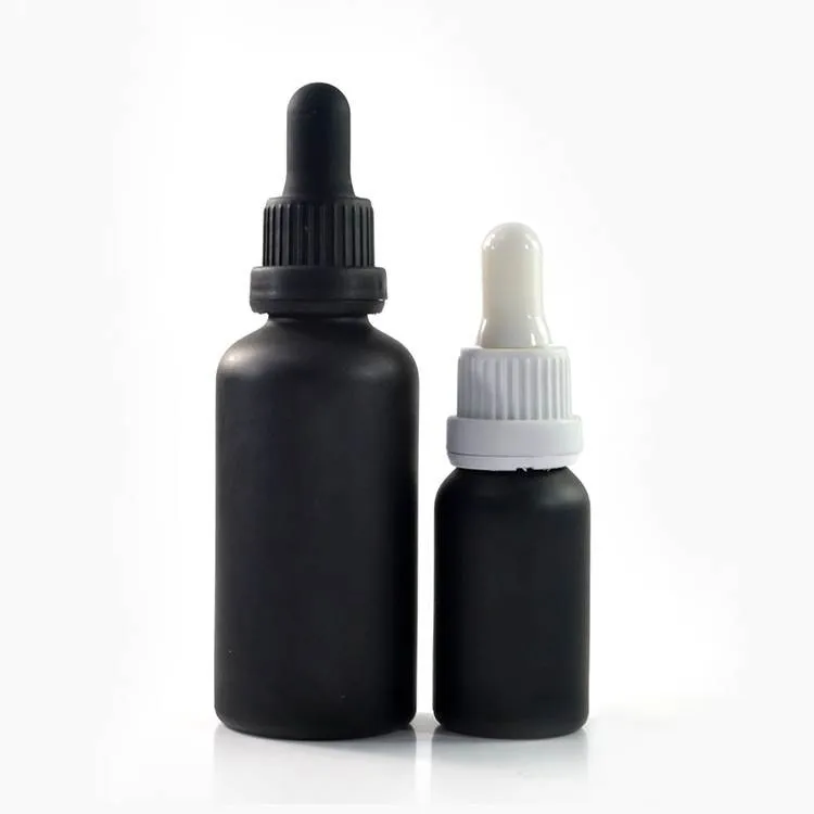 5ml 10ml 15ml 20ml 30ml 50ml 60ml 100ml  matte black frosted glass bottle with tamper evident dropper cap for CBD tincture
