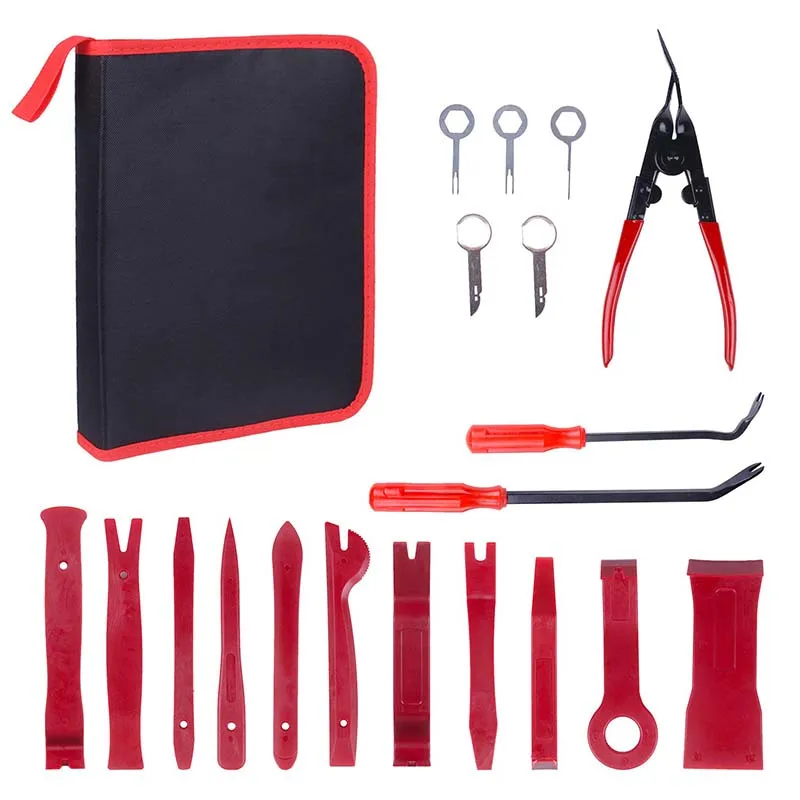 19pcs Car Rivet Upholstery Trim Removal Kit Nylon for Panel Dash Audio Radio  Removal Installer and Repair Pry Tool Kits