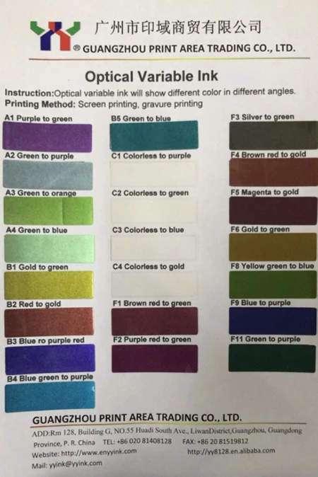 Optical Variable Ink, Color Changing Ink, Brown Red to Green
