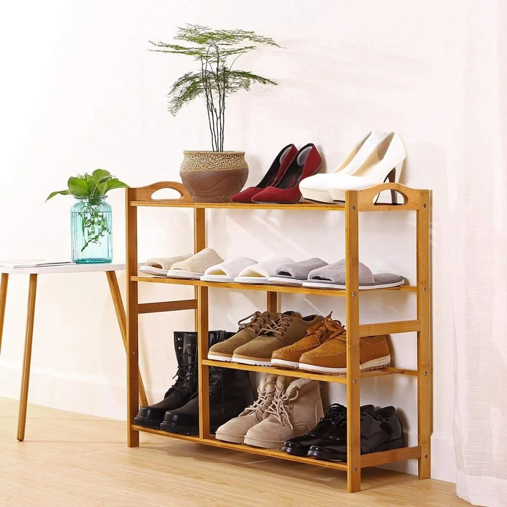 4-Tier Shoe Rack 10-13 Pairs Entryway Shoe Shelf Storage Organizer Sturdy And Durable Easy Installation-bamboo shoe frame