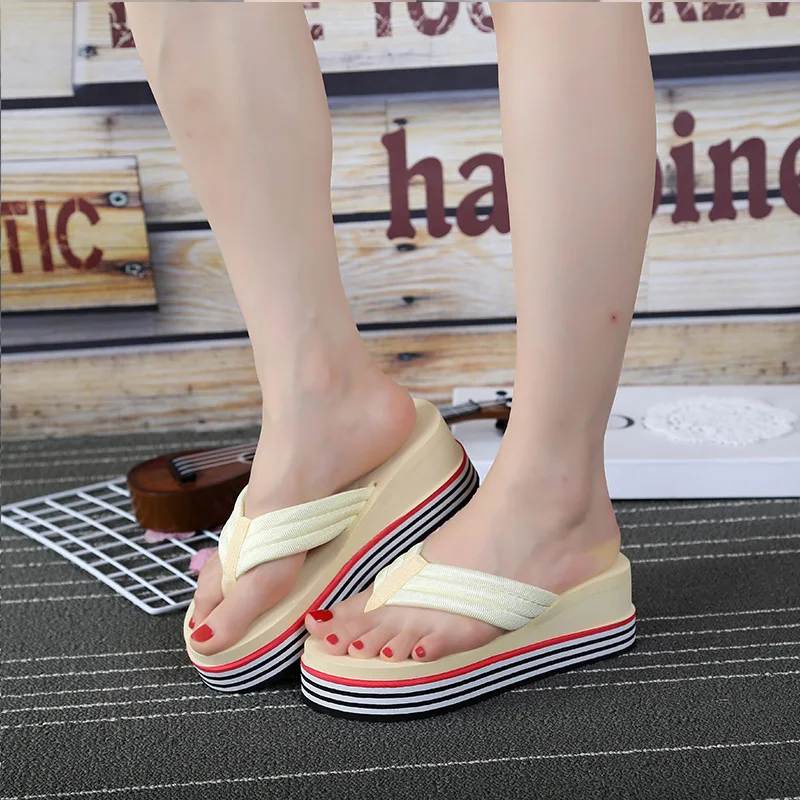 
wholesale good quality summer platform flip flops factory price wedge heel dress slippers for women 