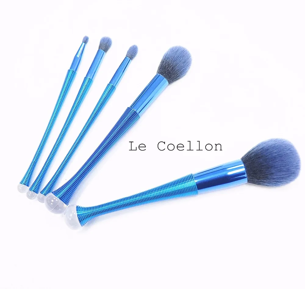 
5pcs set blue fibre artificial hair makeup cosmetic brushes with crystal metal hand 