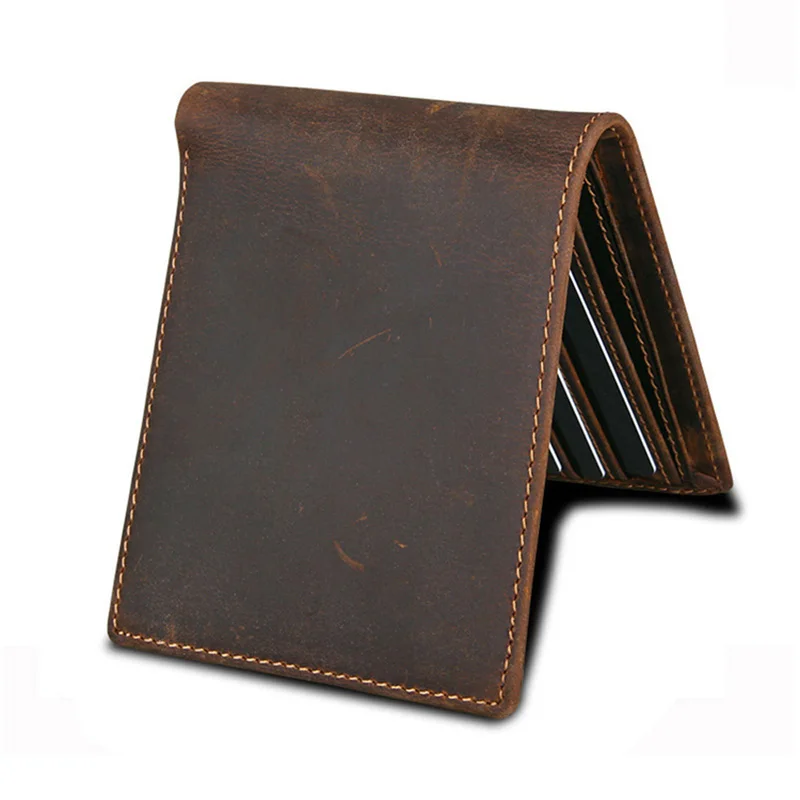 Мужской тонкий кошелек из натуральной кожи Crazy Horse с Rfid-защитой для путешествий 2022