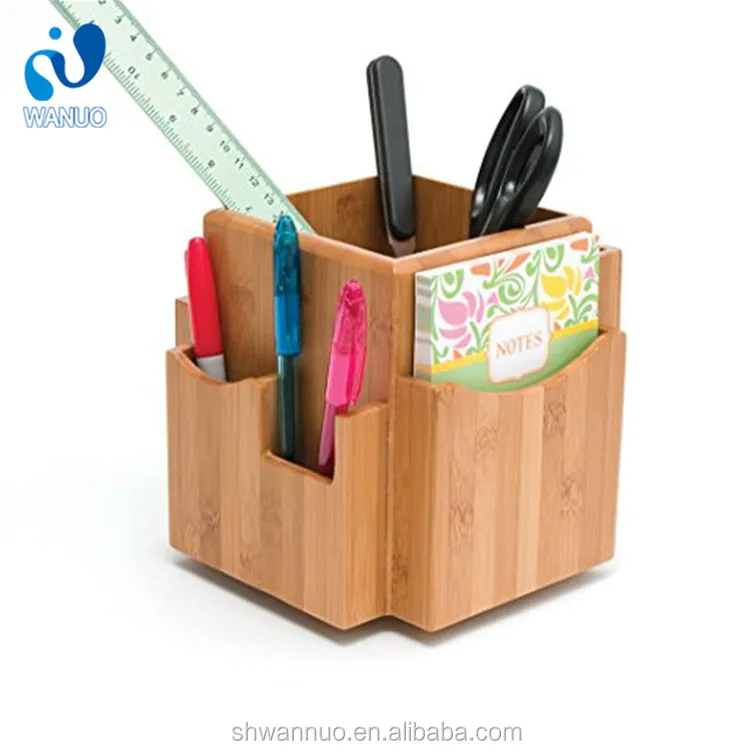 WanuoCraft Creative Customized Handmade Office Table Storage Box Bamboo Pen Holder Pencil Organizer