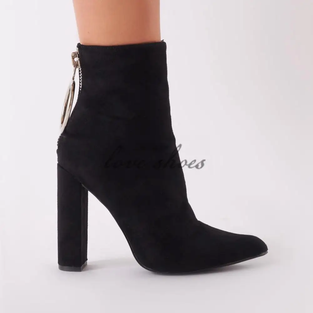 New arrival fashion design block heels ankle boots girls chunky heels pointed toe shoes