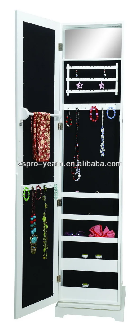 
Full-length Rotating Wooden Mirrored Jewelry Cabinet Chinese Furniture with Rotatable Turn Plate Base for Dressing and Cosmetic 