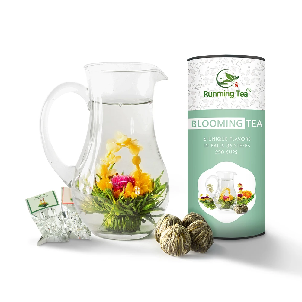 Japanese Hot Green Primula Herbal Strawberry Blooming Teabloom Flowering Jasmine Blossoming Flower Tea Ball Balls Buds Gift Set