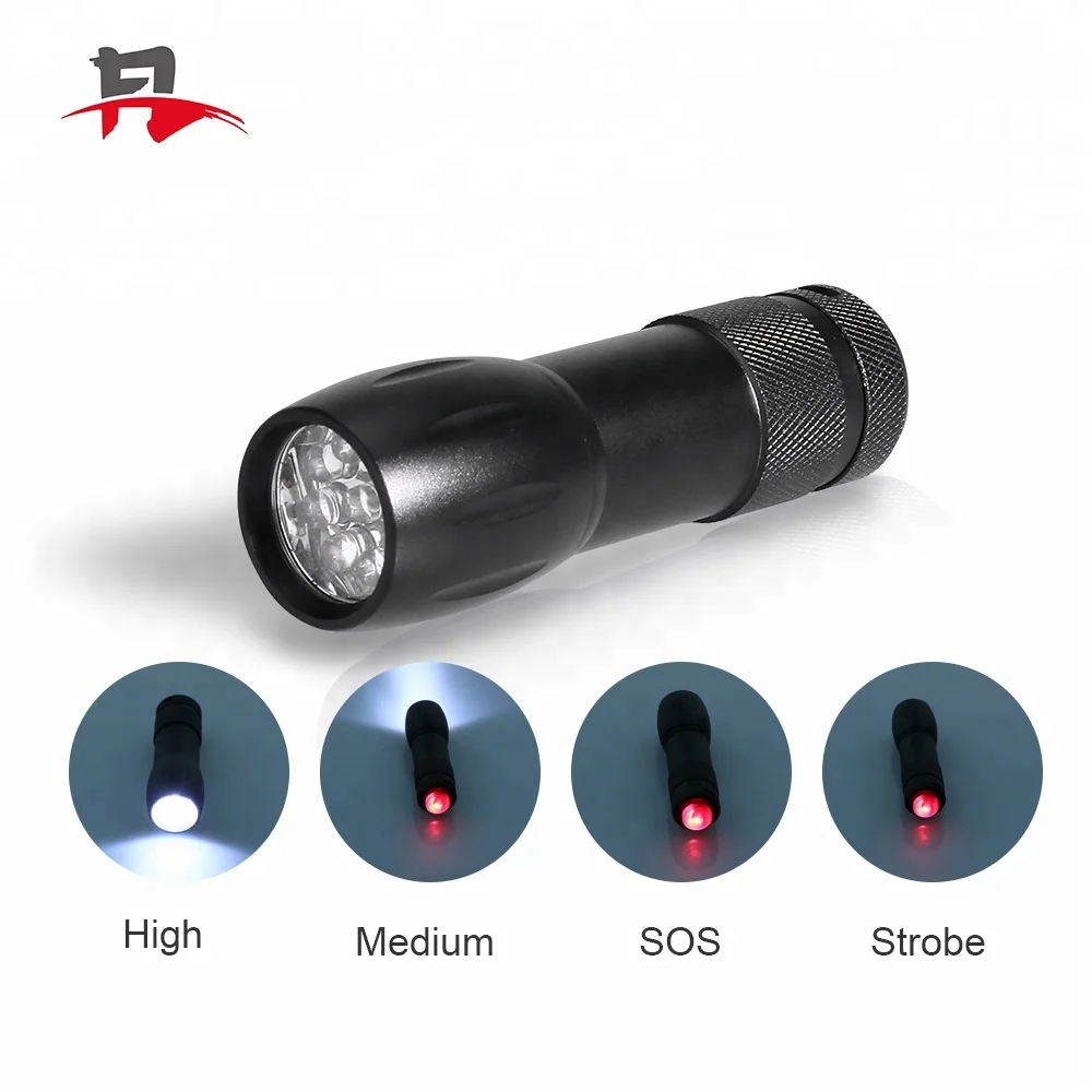 Mini Portable  White Light and SOS Aluminum 9 LED Flashlight