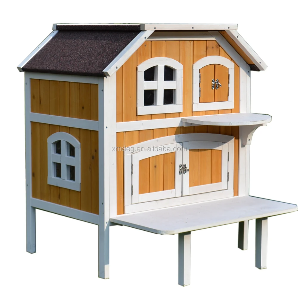 
Cedar cat cage with balcony and Wood Cat House 