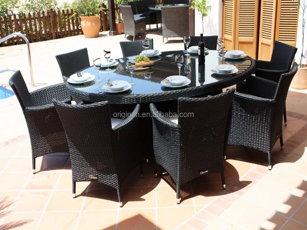 8 Seater Practical Balcony Rooftop Restaurant Oval Rattan Table And 8 Seater Practical Balcony Rooftop Restaurant Oval Rattan Table And Chair Kitchen Dining Room Furniture
