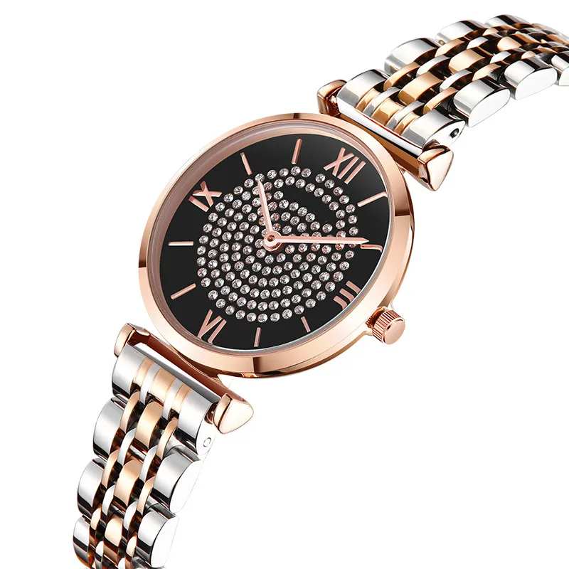 
Fashion ladies watches stainless steel band wristwatch customer logo OEM brand unique women watches hour water proof watch 