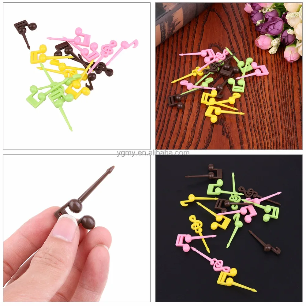 Novelty Plastic Musical Note Shape Food Fruit Fork Picks Set for Party Cake Dessert Fork Bento Accessories