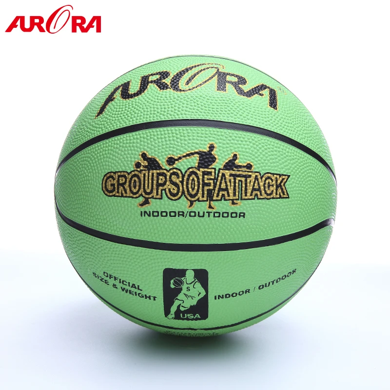Popular Green custom rubber basketball  Size 7 outdoor play ball
