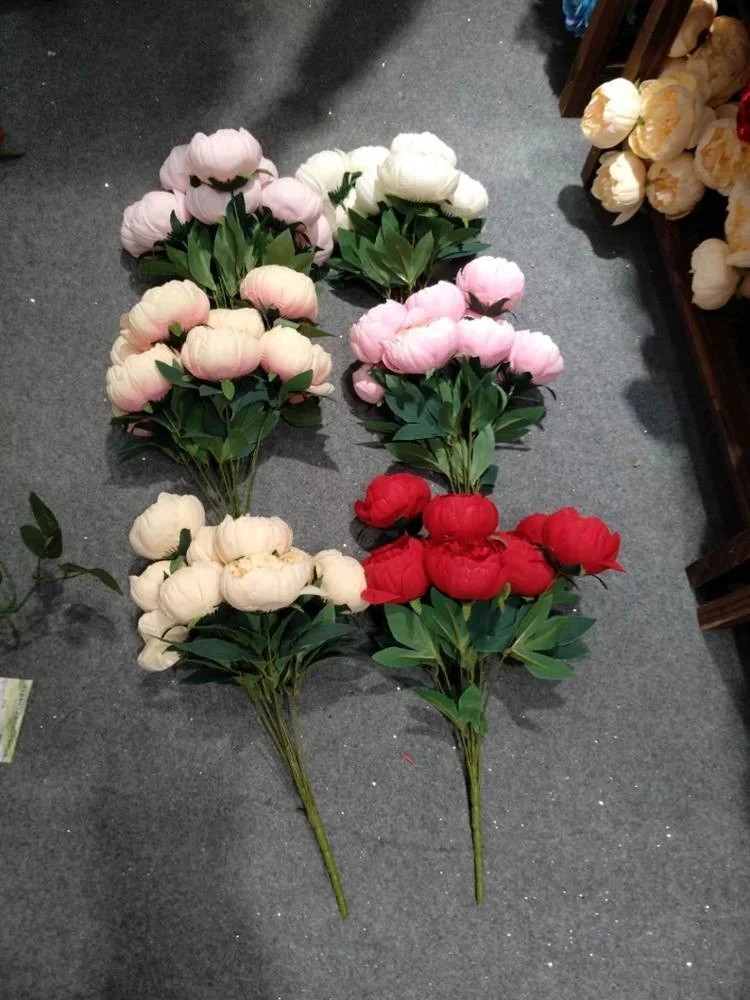 FCR1005 Wholesale 10 heads silk artificial peony flower bouquet for wedding