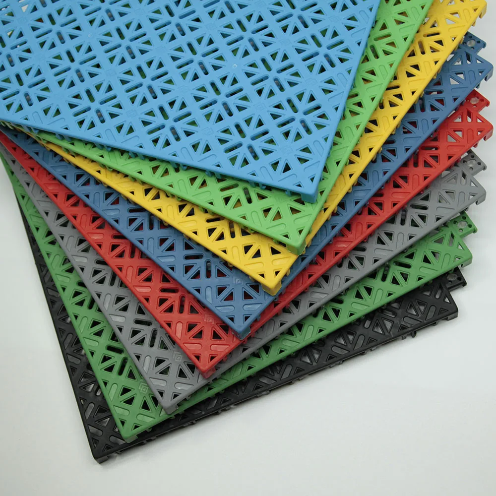 anti-slip interlocking plastic flooring tiles for outdoor sports flooring with shock pad underlay