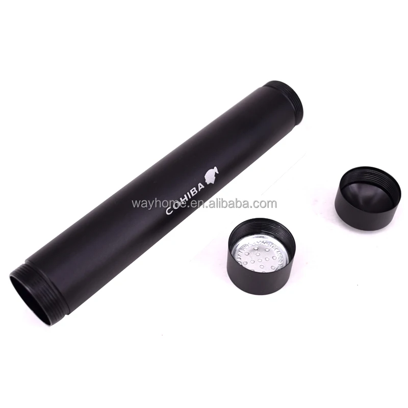 Custom LOGO 56 Ring Black Aluminium Single Cigar Tube Cigar Holder  travel cigar tube case CU-031