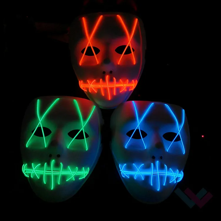 Halloween Mask Cosplay LED Glow Scary EL Wire Light Up Grin Masks for Festival Parties Costume