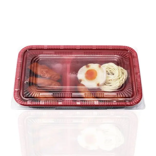 Customize two compartment red takeaway PP blister pack lunch box disposable food containers
