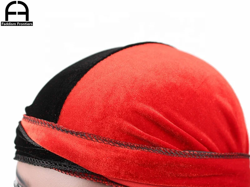 
Men Two Tone Velvet Durag High Quality Long Tail Velvet Durags Wave Cap Bandanas Custom Durag 