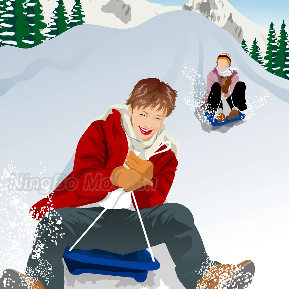 Professional hot selling child 75cm snow slide plastic tobaggon snowboard one seat with brake