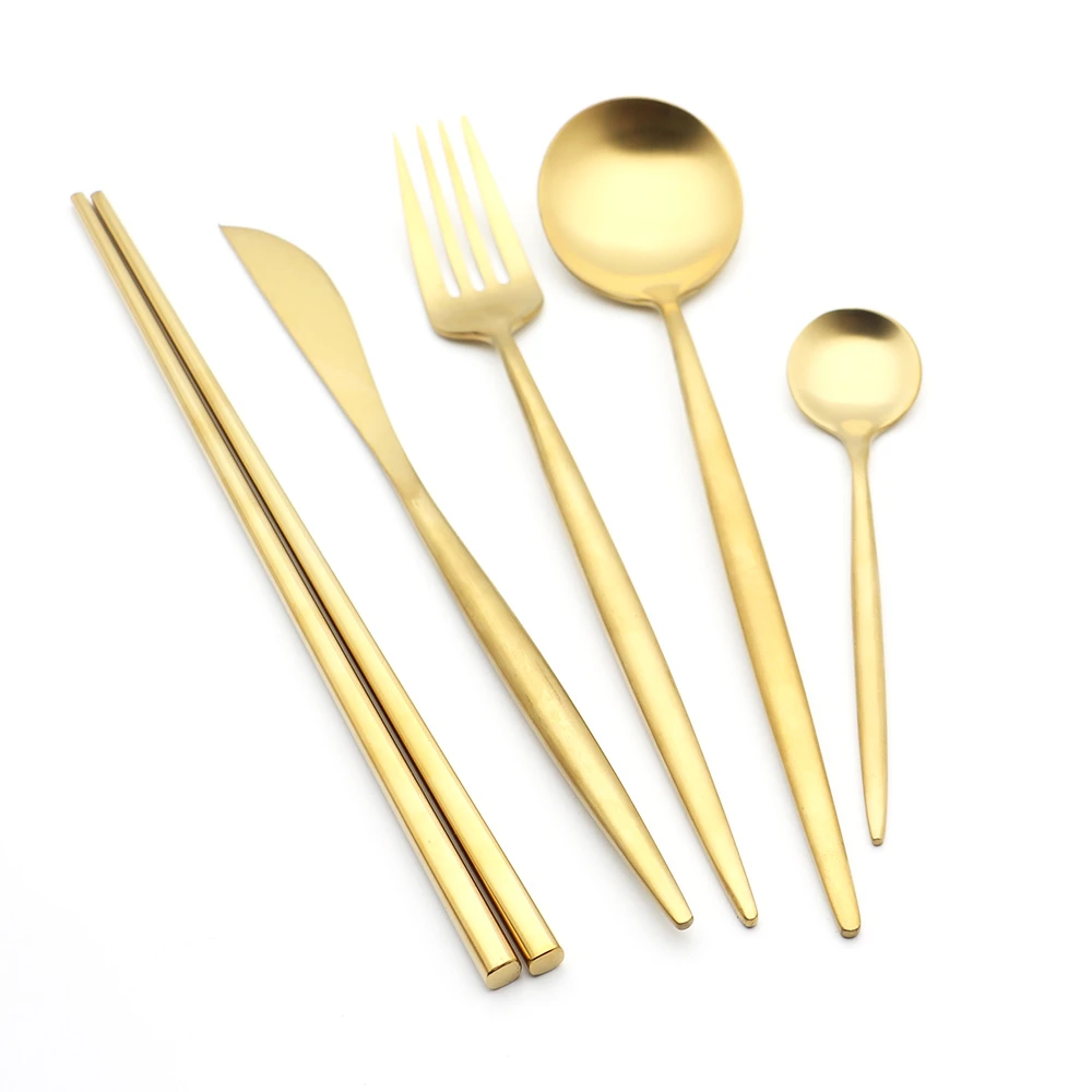 Оптовая продажа, Высококачественный Экологически чистый набор столовых приборов из нержавеющей стали с золотым ножом, вилкой и ложкой