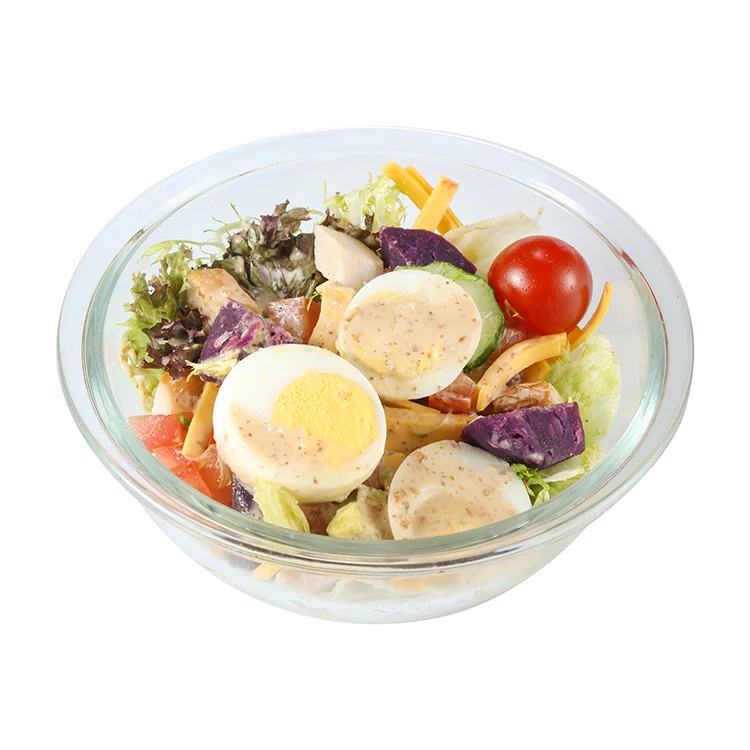 Eco-Friendly Oven and microwave safe  6 pcs glass Salad Bowls With Cover bamboo lid Mixing Salad Set