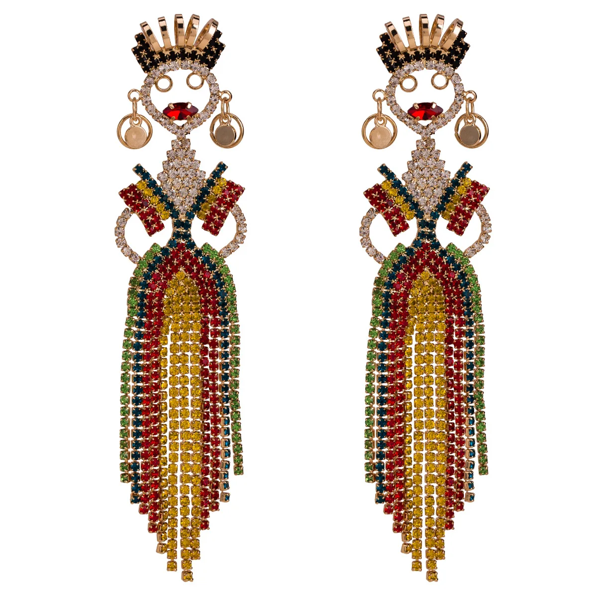 180902609 luxury long crystal tassel earrings wholesale statement earrings rhinestone dangle face  earrings for prom