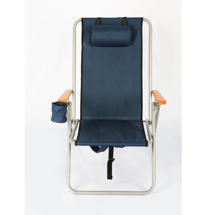 outdoor Portable wooden arm camping  folding high back beach chair with storage pouch