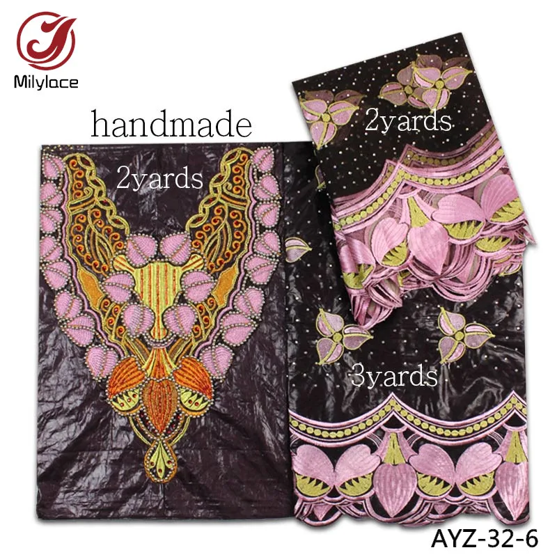 Handmade Bazin Embroidery Lace Fabric Top Quality Bazin Cotton Lace for Women Dress