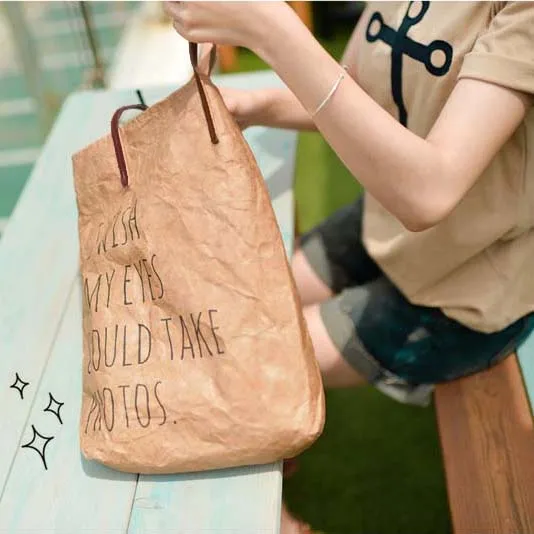 Recyclable,washable paper Shopping bag kraft Paper tote bag,Tyvek Material paper carrier bag
