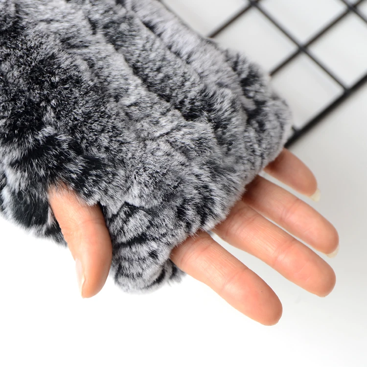 
New 2021Rex rabbit fur gloves half finger half cut students write in class Fur glove Office Writing Plush gloves keep warm 