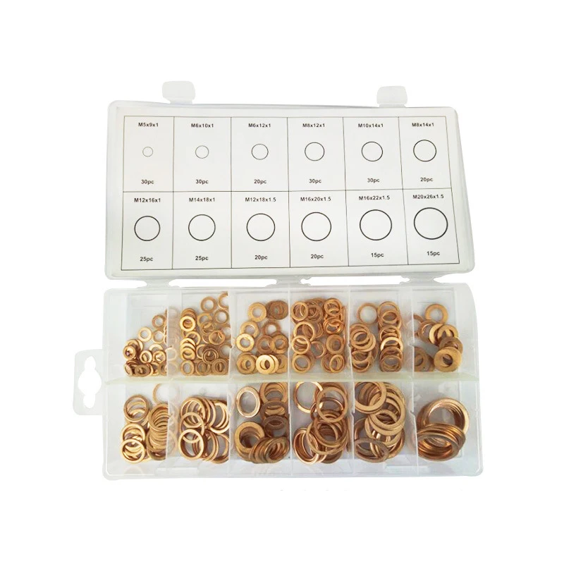 Набор из 280 шт., уплотнительное кольцо из латуни, плоская шайба, уплотнительная прокладка, автомобильные запасные части, медные крепежи