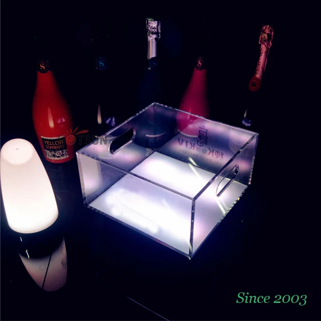 Rechargeable Batteries Luminous Ice Bucket Lighting up Remote Control Acrylic Chilly Bin LED Ice Bucket for 9 Bottles