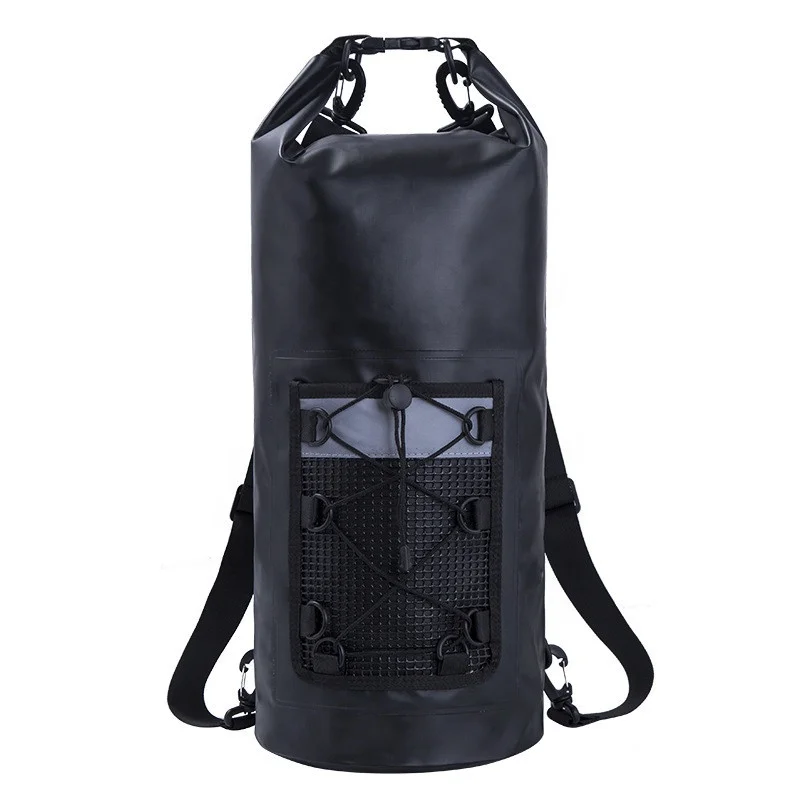 Custom Logo 500D Tarpaulin PVC Dry Bag Diving Riding Waterproof  Backpack With Mesh Pockets & Reflective Stripe